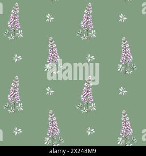 Modèle sans couture avec des fleurs d'aquarelle. Lupins Banque D'Images