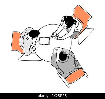 Trois hommes d'affaires sont assis autour d'une table. Illustration de Vecteur