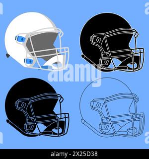 Casque de sport de football américain, silhouette knockout, noir et blanc, couleurs et versions transparentes Illustration de Vecteur