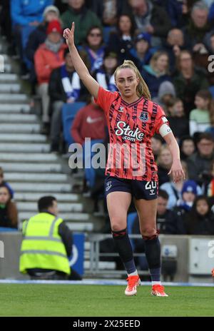 Brighton, Royaume-Uni. 19 avril 2024. Megan Finnigan d'Everton lors du match de Super League féminin entre Brighton & Hove `Albion et Everton au stade American Express. Crédit : James Boardman/Alamy Live News Banque D'Images