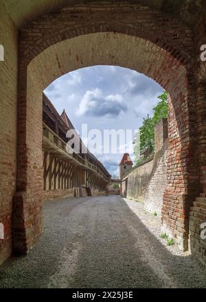 Wehrgang der historischen Burg Trausnitz in Landshut, Niederbayern, Bayern, Deutschland, Europa Wehrgang der historischen Burg Trausnitz in Landshut, Banque D'Images