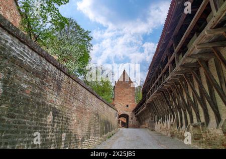 Wehrgang der historischen Burg Trausnitz in Landshut, Niederbayern, Bayern, Deutschland, Europa Wehrgang der historischen Burg Trausnitz in Landshut, Banque D'Images