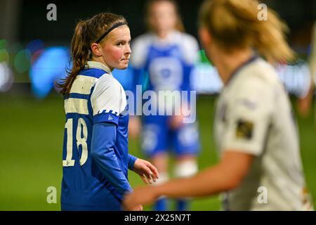 Gand, Belgique. 19 avril 2024. Frauke Vermeiren (18 ans) de AA Gent photographié lors d'un match de football féminin entre AA Gent Ladies et RSC Anderlecht le 5ème jour de match en match 1 de la saison 2023 - 2024 de la Super League belge Lotto Womens, le vendredi 19 avril 2024 à Gent, BELGIQUE . Crédit : Sportpix/Alamy Live News Banque D'Images
