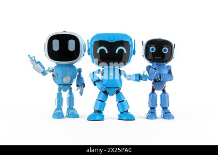 groupe de rendu 3d de robots assistants personnels mignons et petits d'intelligence artificielle avec personnage de dessin animé Banque D'Images