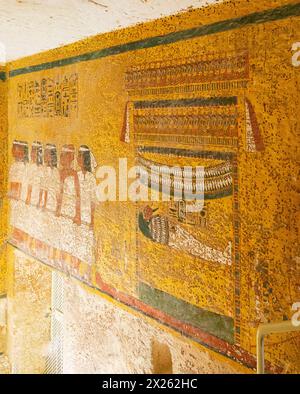 Egypte, Louxor, tombeau de Toutankhamon, mur est de la salle funéraire : cortège funéraire. Banque D'Images