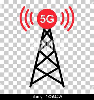 Icône de la tour de signal, signe de réseau de technologie sans fil, illustration du vecteur radio de l'onde d'antenne . Illustration de Vecteur