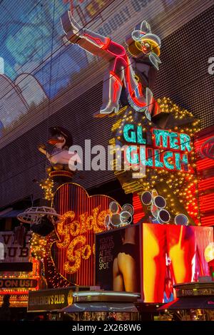 Las Vegas, Nevada. Fremont Street. Glitter Gulch Cowgirl signe. Banque D'Images