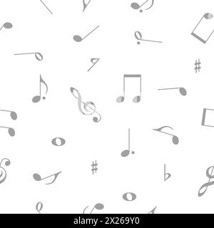 Fond vectoriel de motif sans couture de notes de musique, blanc et gris Illustration de Vecteur