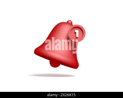 Cloche de notification rouge isolée sur fond blanc. illustration 3d. Banque D'Images