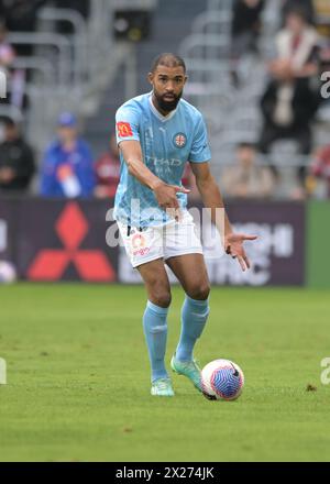 Parramatta, Australie. 20 avril 2024. Georges Marie Samuel Souprayen du Melbourne City FC est vu en action lors de l'Isuzu UTE A-League 2023-24 saison round 25 match entre Western Sydney Wanderers FC et Melbourne City FC tenu au CommBank Stadium. Score final ; Melbourne City FC 2:1 Western Sydney Wanderers FC. (Photo Luis Veniegra/SOPA images/SIPA USA) crédit : SIPA USA/Alamy Live News Banque D'Images