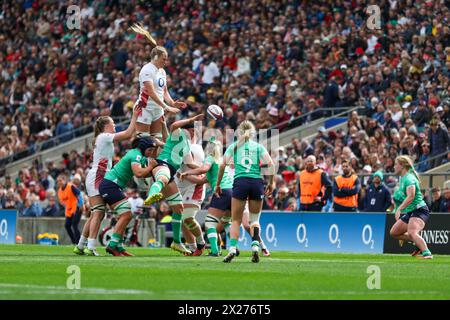 Londres, Royaume-Uni. 20 avril 2024. Match Angleterre/Irlande au Twickenham Stadium pour les six Nations féminines Guinness. Londres, Royaume-Uni crédit : ️ Elsie Kibue/Alamy Live News Banque D'Images