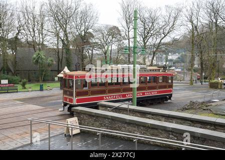 Snaefell Mountain Railway, un tramway interurbain reliant Douglas, Laxey et Ramsay. Banque D'Images