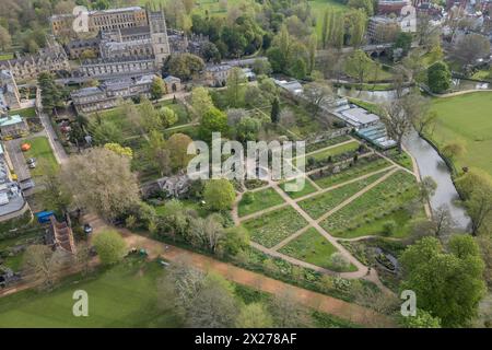 Vue aérienne du jardin botanique d'Oxford, Oxford, Royaume-Uni. Banque D'Images