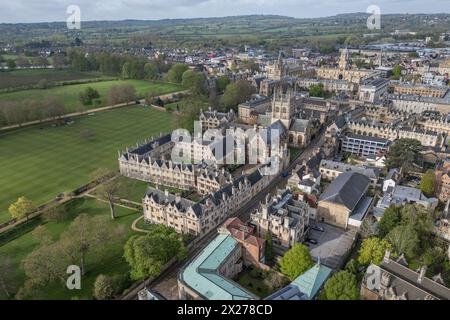 Vue aérienne du Merton College, Université d'Oxford, Royaume-Uni. Banque D'Images