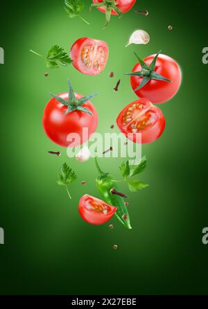 tomates sur le fond vert Banque D'Images