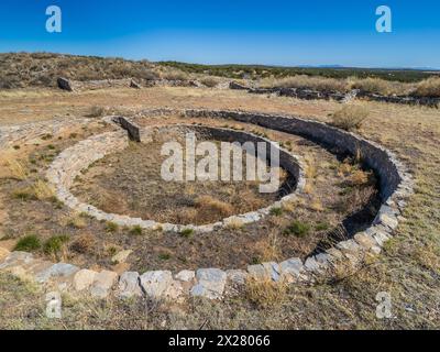 Kiva, ruine Gran Quivira, Monument national des missions Salinas Pueblo, Gran Quivira, Nouveau-Mexique. Banque D'Images