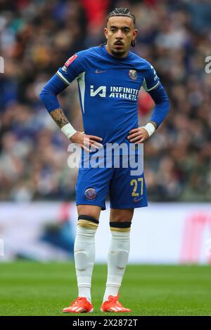 Londres, Royaume-Uni. 20 avril 2024. Malo Gusto de Chelsea lors du match de demi-finale de la Coupe de FA Emirates Manchester City vs Chelsea au stade de Wembley, Londres, Royaume-Uni, le 20 avril 2024 (photo par Gareth Evans/News images) à Londres, Royaume-Uni le 20/04/2024. (Photo de Gareth Evans/News images/SIPA USA) crédit : SIPA USA/Alamy Live News Banque D'Images