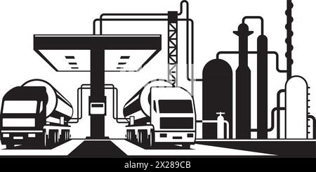 Chargement des camions-citernes à l'usine chimique - illustration vectorielle Illustration de Vecteur