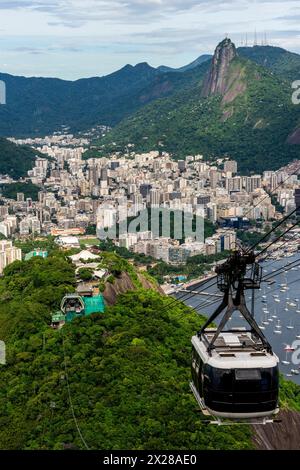 Vue aérienne de la ville de Rio de Janeiro depuis la montagne du pain de sucre, Rio de Janeiro, État de Rio de Janeiro, Brésil. Banque D'Images