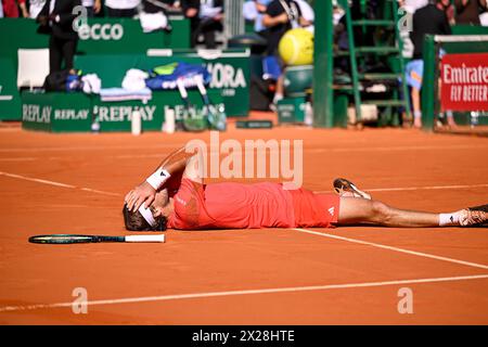 Paris, France. 14 avril 2024. Stefanos Tsitsipas lors de la finale Rolex Monte-Carlo ATP Masters 1000 tennis le 14 avril 2024 au Monte Carlo Country Club de Roquebrune Cap Martin près de Monaco. Crédit : Victor Joly/Alamy Live News Banque D'Images