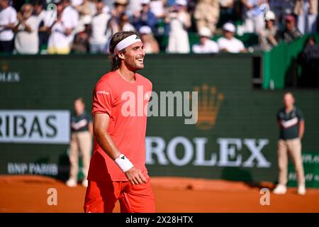 Paris, France. 14 avril 2024. Stefanos Tsitsipas lors de la finale Rolex Monte-Carlo ATP Masters 1000 tennis le 14 avril 2024 au Monte Carlo Country Club de Roquebrune Cap Martin près de Monaco. Crédit : Victor Joly/Alamy Live News Banque D'Images