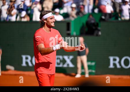 Paris, France. 14 avril 2024. Stefanos Tsitsipas lors de la finale Rolex Monte-Carlo ATP Masters 1000 tennis le 14 avril 2024 au Monte Carlo Country Club de Roquebrune Cap Martin près de Monaco. Crédit : Victor Joly/Alamy Live News Banque D'Images