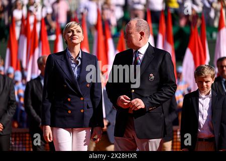 Paris, France. 14 avril 2024. Albert II Grimaldi Prince de Monaco la Princesse Charlene Wittstock lors de la finale Rolex Monte-Carlo ATP Masters 1000 tennis le 14 avril 2024 au Monte Carlo Country Club de Roquebrune Cap Martin, France près de Monaco. Crédit : Victor Joly/Alamy Live News Banque D'Images