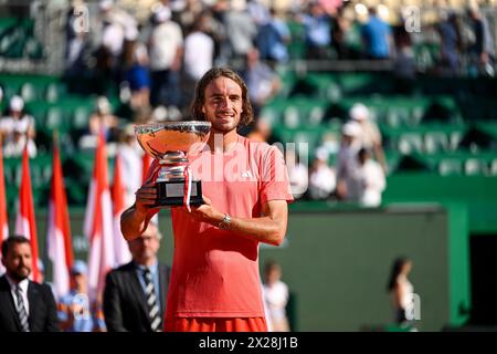 Paris, France. 14 avril 2024. Stefanos Tsitsipas lors de la finale Rolex Monte-Carlo ATP Masters 1000 tennis le 14 avril 2024 au Monte Carlo Country Club de Roquebrune Cap Martin près de Monaco. Crédit : Victor Joly/Alamy Live News Banque D'Images