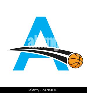 Logo basket-ball sur la lettre Un concept avec un symbole de basket-ball mobile. Panneau de basket-ball Illustration de Vecteur
