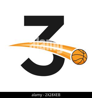 Logo basket-ball sur la lettre 3 concept avec symbole basket-ball mobile. Panneau de basket-ball Illustration de Vecteur