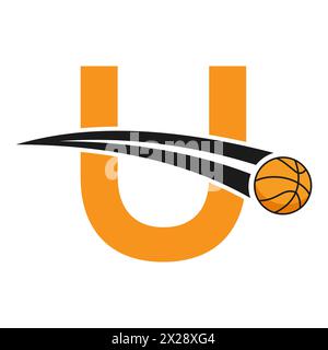 Logo basket-ball sur la lettre U concept avec symbole basket-ball mobile. Panneau de basket-ball Illustration de Vecteur