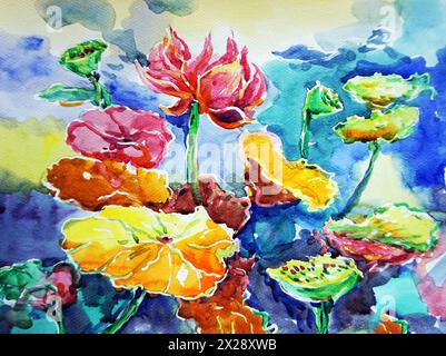 arrière-plans de couleur abstraits pour la peinture aquarelle d'art de conception fleur de lotus et nénuphar Banque D'Images
