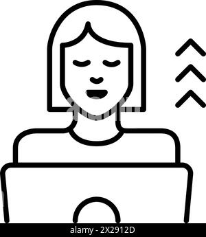 Femme souriante à l'ordinateur portable et flèches vers le haut. Parcours professionnel réussi. Icône vectorielle Pixel Perfect Illustration de Vecteur