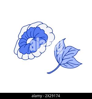 Fleur de style chinoiserie florale bleue monochrome isolée sur fond blanc Illustration de Vecteur