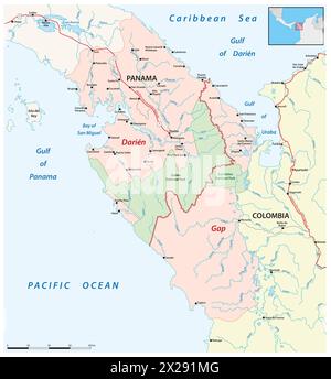 Carte de la région de Darien Gap entre Panama et Colombie Banque D'Images