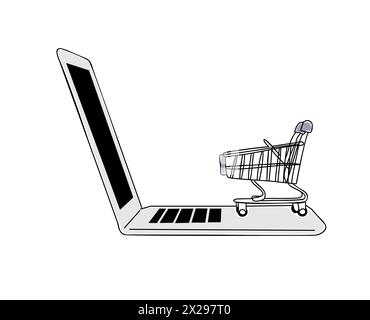 Shopping en ligne, icône numérique d'art de ligne d'affaires. Illustration de Vecteur
