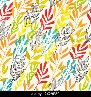Motif floral coloré avec des feuilles et des branches abstraites. Illustration vectorielle d'aquarelle Illustration de Vecteur