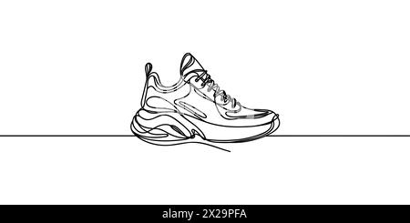 Illustration vectorielle de chaussures de sport de baskets dans un fond blanc isolé d'une ligne continue. Illustration de Vecteur