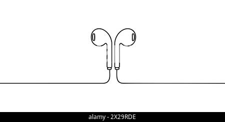 Casque sans fil à vide dessiné en une ligne sur un fond blanc. Illustration de Vecteur