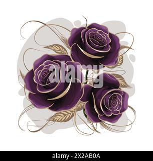Trois roses violettes avec des accents or vecteur compris Illustration de Vecteur