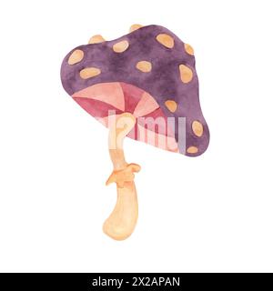 Champignon magique psychédélique hippie dans le style des années 70. Vintage groovy mouche agarique clipart nostalgique. Illustration funky fungus de conte de fées à l'aquarelle pour l'impression, autocollant trippy, flyers, t-shirts indie, étiquettes Banque D'Images