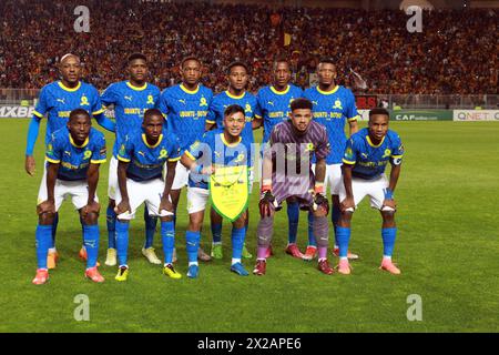 Rades, Tunis, Tunisie. 20 avril 2024. Équipe de Sundowns FC lors du match final 1/2 de CAF .est vs Mamolodi Sundowns FC au stade Rades.espérance sportive de Tunis a remporté une victoire très importante ce soir contre Mamelodi Sundowns dans la première manche en demi-finale de la Ligue des Champions Africains.le seul but de cette première manche en demi-finale il a été marqué à la 41e minute par le brésilien Yan Sasse, très bien servi par sa compatriote Silva Rodrigo. (Crédit image : © Chokri Mahjoub/ZUMA Press Wire) USAGE ÉDITORIAL SEULEMENT! Non destiné à UN USAGE commercial ! Banque D'Images