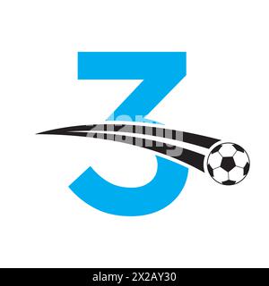 Logo Football sur la lettre 3 concept avec symbole Football en mouvement. Panneau de football Illustration de Vecteur