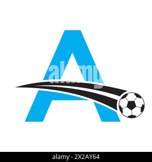 Logo football sur la lettre concept avec symbole football en mouvement. Panneau de football Illustration de Vecteur