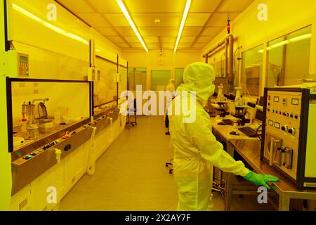 Diener plasma Asher System / Ramgraber Solvent Bench. Salle de photolithographie. Salle blanche. Nanotechnologie. Laboratoire. CIC nanoGUNE Nano science Coope Banque D'Images