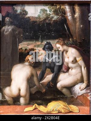 Bathsheba à ses toilettes, Cornelis Cornelisz van Haarlem, huile sur toile, 1594, Amsterdam, pays-Bas Banque D'Images