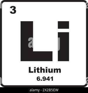 Icône de lithium, élément chimique dans le tableau périodique. Illustration de Vecteur