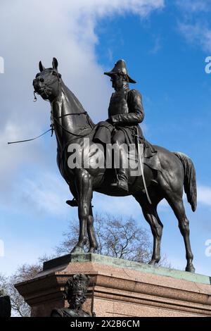 Monument en bronze. Statue équestre du duc de Wellington, Hyde Park Corner, par le sculpteur Boehm, dévoilée en 1888. Londres Banque D'Images