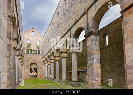 Kloster Palinzella Das Kloster Paulinzella ist eine ehemalige Benediktinerabtei, gegründet als Doppelkloster in Paulinzella im Rottenbachtal in Thüringen. Die ruine der Klosterkirche gehört zu den bedeutendsten romanischen Bauwerken in Deutschland. Paulinzella Thüringen Deutschland *** Monastère de Palinzella le Monastère de Paulinzella est une ancienne abbaye bénédictine, fondée comme un monastère double à Paulinzella dans la vallée de Rottenbach en Thuringe les ruines de l'église du monastère sont parmi les plus importants bâtiments romans en Allemagne Paulinzella Thuringe Allemagne Banque D'Images