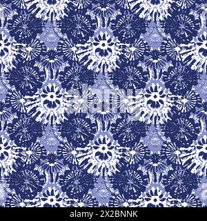 Motif d'effet imprimé à pois japonais bleu Indigo. Conception vectorielle sans couture faite à la main pour le fond de batik de tissu et la répétition de mode fanée. Illustration de Vecteur